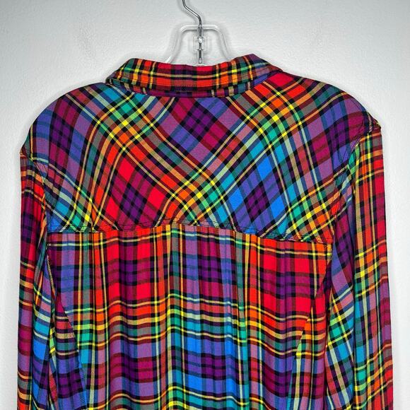 Torrid Challis Button-Down Long Sleeve Shirt Rainbow Plaid Size 3X Fall Western - Picture 10 of 15